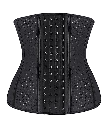 YIANNA Taillentrainer für Frauen Latex Unterbrust Taille Korsett Cincher Sanduhr Body Shaper 4 Haken, Black Breathable, X-Small von YIANNA