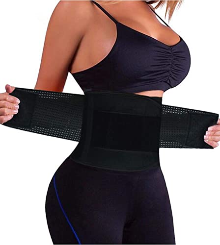 YIANNA Waist Trainer Damen Bauchweggürtel Abnehmen Schwitzgürtel Sport Korsett Bauch Verstellbar Corsage Atmungsaktiv Taillengürtel Sweat Belt Schwarz 8003 L von YIANNA