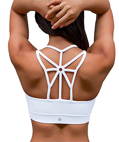 YIANNA Frauen Sport BH Racerback Bügelloser Yoga Bustier Atmungsaktiv Sports Bra Crop Top Running Fitness BH Damen mit Polster Weiß,YA139 Size L von YIANNA