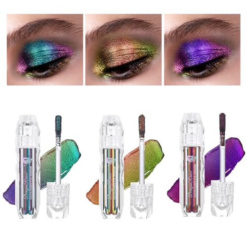 YIBABY 3 Stück Chamäleon Flüssiger Lidschatten Set, Mehrzweck Lippen Make-up, Metallisch Langanhaltende holografische Glitzer Lidschatten, Funkelnd Glänzendes Augen Make-up von YIBABY