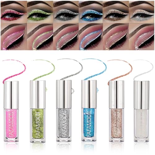 YIBABY Eyeliner Set 6 Farben Wasserfest, Flüssiger Eyeliner, Flüssiger Lidschatten Make-up Set, Glitzer Lidschatten, Glitzer Finish Glattes Schimmer Augen Make-up von YIBABY
