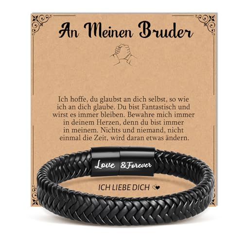 YIBONIKA Geschenk für Bruder Lederarmband Geburtstagsgeschenk Bruder von Schwester, An Meinen Bruder Armband Bester Bruder Geschenk zum Weihnachten Abschluss Firmung Jugendweihe von YIBONIKA