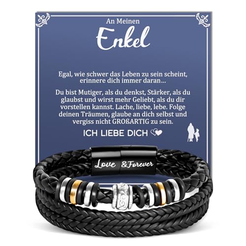 YIBONIKA Enkel Geschenk von Opa Oma, Lederarmband Geschenk für Meinen Enkel Junge, Enkel Geschenke von Großeltern zum 13. 16. 18. Geburtstag Abschluss Einschulung Weihnachten YIBONIKA Enkel Geschenk von Opa Oma, Lederarmband Geschenk für Meinen Enkel Junge, Enkel Geschenke von Großeltern zum 13. 16. 18. Geburtstag Abschluss Einschulung Weihnachten von YIBONIKA
