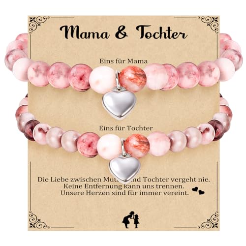 YIBONIKA 2pcs Mutter Tochter Armband Mutter Tochter Geschenk, Tochter Geschenk von Mama herzförmig Edelstahl verstellbar Armband für Mama Tochter Mädchen Muttertagsgeschenke Geburtstagsgeschenk von YIBONIKA