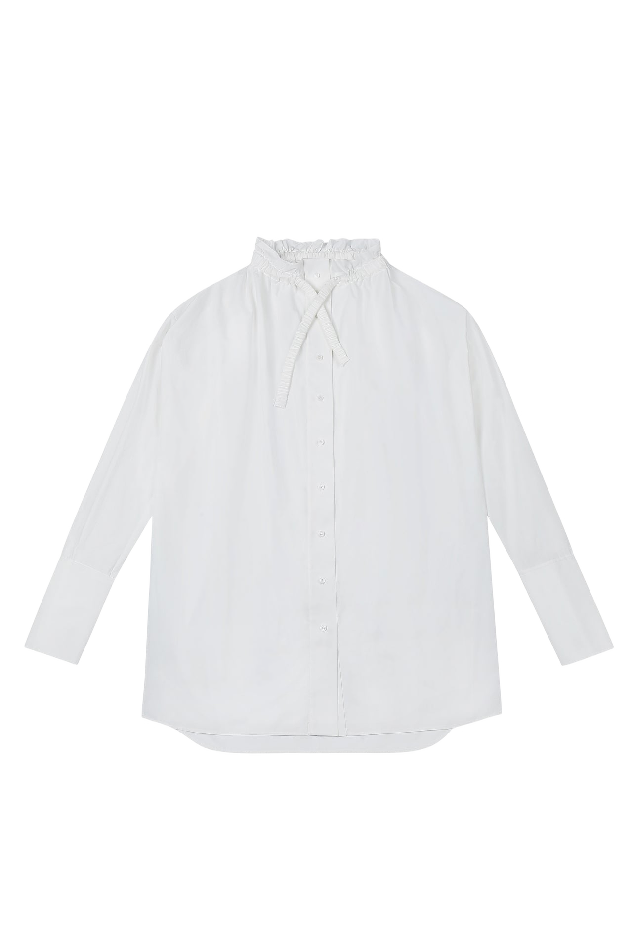 RUCHED COLLAR LONG SHIRT - White - S - YIBRI - Shirts von YIBRI