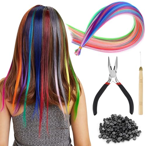 YICH Bunte Haarsträhnen Kinder 50 Stück Haarsträhnen zum Einklipsen Haarverlängerung für Kinder für Mädchen YICH Bunte Haarsträhnen Kinder 50 Stück Haarsträhnen zum Einklipsen Haarverlängerung für Kinder für Mädchen von YICH