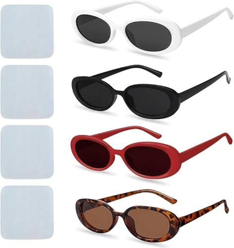YICH Sonnenbrille Damen Sonnenbrillen 4 Stück Vintage Oval Sonnenbrille Sunglasses Retro 90er Trendy Sonnenbrillen Set Schmale Sunglasse YICH Sonnenbrille Damen Sonnenbrillen 4 Stück Vintage Oval Sonnenbrille Sunglasses Retro 90er Trendy Sonnenbrillen Set Schmale Sunglasse von YICH