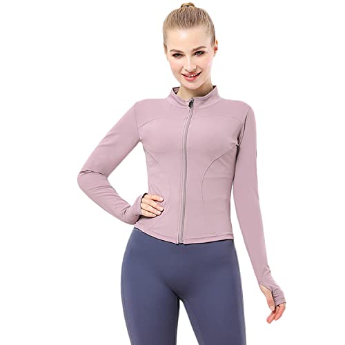 YICHEN Damen Laufjacke Atmungsaktive Sportjacke Langarm Running-Jacken Yoga Fitness Shirt Langarm Sportjacke mit Reißverschluss Trainingsjacke mit Daumenlöchern von YICHEN