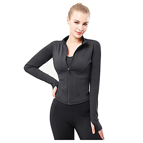 YICHEN Damen Laufjacke Atmungsaktive Sportjacke Langarm Running-Jacken Yoga Fitness Shirt Langarm Sportjacke mit Reißverschluss Trainingsjacke mit Daumenlöchern von YICHEN