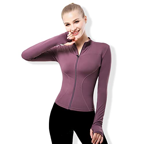 YICHEN Damen Laufjacke Atmungsaktive Sportjacke Langarm Running-Jacken Yoga Fitness Shirt Langarm Sportjacke mit Reißverschluss Trainingsjacke mit Daumenlöchern von YICHEN