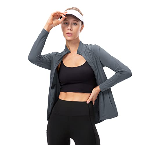 YICHEN Damen Laufjacke Sportjacke Trainingsjacke Langarm Fitness Jacke Sweatjacke mit Tasche Atmungsaktiv voll Reißverschluss Running-Jacken Damen für Yoga Fitness von YICHEN