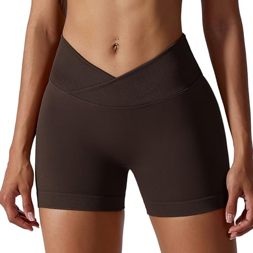 YICHEN Gym Shorts V Cross Stretch Push Up Yoga Shorts Kurz Sport Leggings Nahtlose Leggins Yogahose Sporthose Hohe Taille Sportleggins Radlerhose Laufhose Tanzshorts von YICHEN