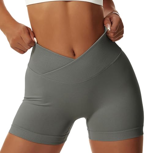 YICHEN Gym Shorts V Cross Stretch Push Up Yoga Shorts Kurz Sport Leggings Nahtlose Leggins Yogahose Sporthose Hohe Taille Sportleggins Radlerhose Laufhose Tanzshorts von YICHEN
