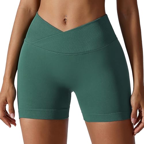 YICHEN Gym Shorts V Cross Stretch Push Up Yoga Shorts Kurz Sport Leggings Nahtlose Leggins Yogahose Sporthose Hohe Taille Sportleggins Radlerhose Laufhose Tanzshorts von YICHEN