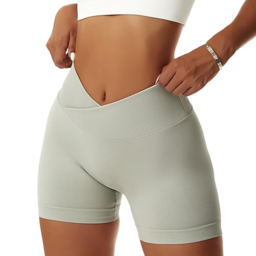 YICHEN Gym Shorts V Cross Stretch Push Up Yoga Shorts Kurz Sport Leggings Nahtlose Leggins Yogahose Sporthose Hohe Taille Sportleggins Radlerhose Laufhose Tanzshorts von YICHEN