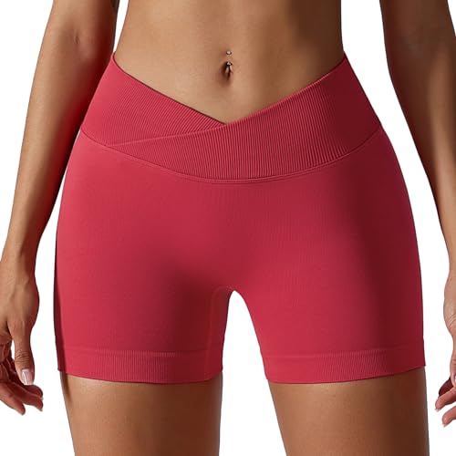 YICHEN Gym Shorts V Cross Stretch Push Up Yoga Shorts Kurz Sport Leggings Nahtlose Leggins Yogahose Sporthose Hohe Taille Sportleggins Radlerhose Laufhose Tanzshorts von YICHEN