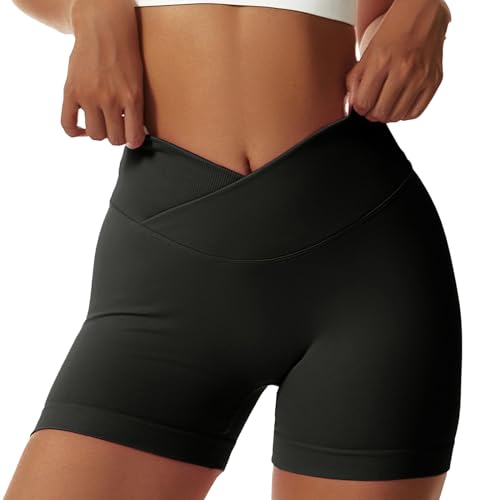 YICHEN Gym Shorts V Cross Stretch Push Up Yoga Shorts Kurz Sport Leggings Nahtlose Leggins Yogahose Sporthose Hohe Taille Sportleggins Radlerhose Laufhose Tanzshorts von YICHEN