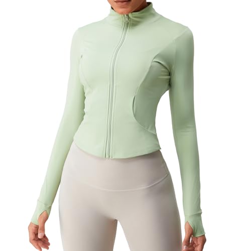 YICHEN Laufjacke Damen Atmungsaktive Sportjacke Langarm Running-Jacken Slim Fit Trainingsjacke Fitness Yoga Jacke Full Zip Sweatjacke mit Taschen Daumenloch von YICHEN