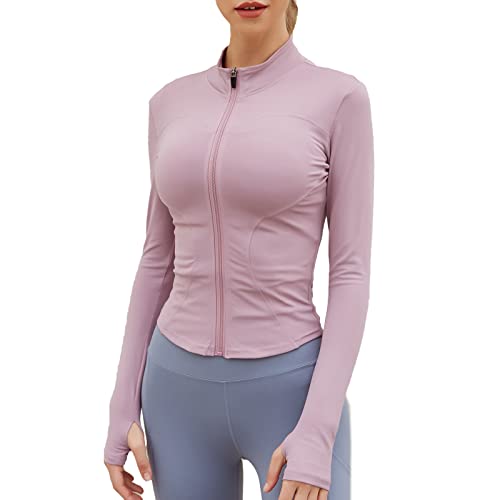 YICHEN Laufjacke Damen Atmungsaktive Sportjacke Langarm Running-Jacken Yoga Fitness Trainingsjacke mit Reißverschluss Sweatjacke mit Daumenlöchern von YICHEN