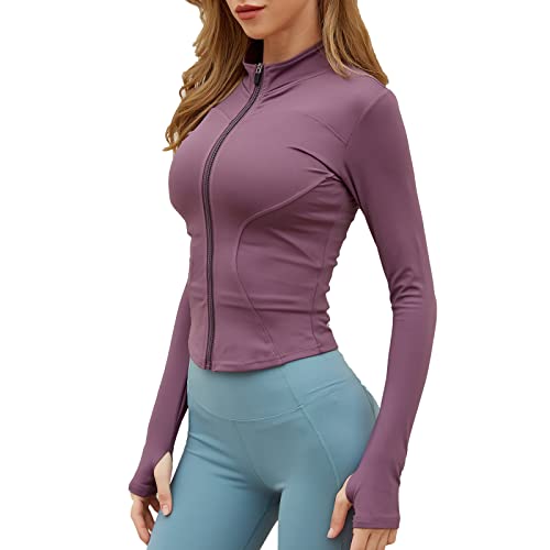 YICHEN Laufjacke Damen Atmungsaktive Sportjacke Langarm Running-Jacken Yoga Fitness Trainingsjacke mit Reißverschluss Sweatjacke mit Daumenlöchern von YICHEN