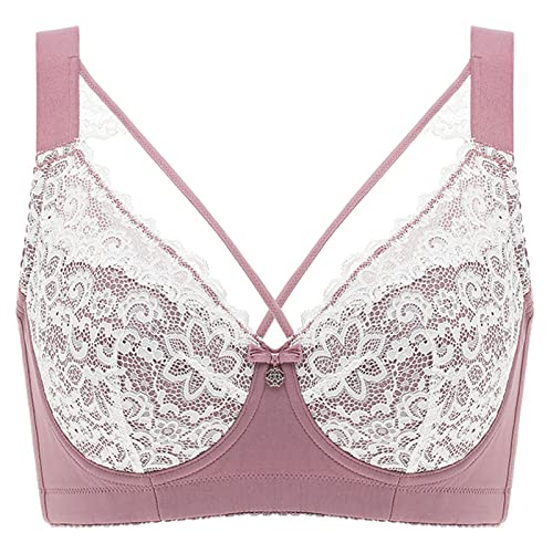 YIDISHUI Damen Push-up BH Blumenspitze Bügel-BH Vollständige Abdeckung Übergröße Bustier Weiche Tasse Alltags-BH Sexy Tief V Vollfiguriger BH,Lila,95G von YIDISHUI