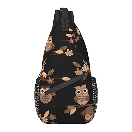 Nummernschild-Karte, Schultertasche, Brustrucksack, legerer Crossbody-Tagesrucksack für Damen und Herren, Wandern, Reisen, Niedliche braune Cartoon-Eulen, Einheitsgröße von YIDUODUOX