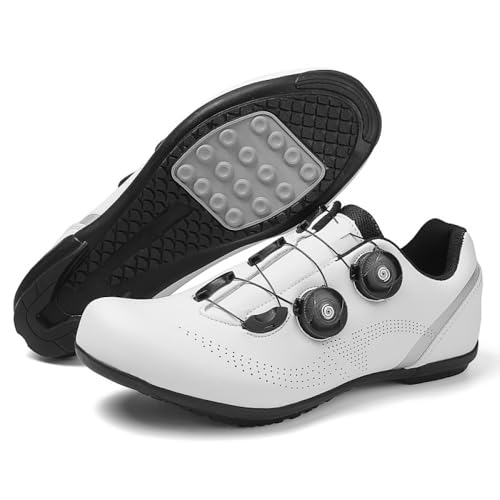 Fahrradschuhe Für Herren Und Damen Atmungsaktive, Rutschfeste Gummisohle Bikeschuhe, No-Lock-Fahrrad Sneaker Professionelle ​​​​Turnschuhe Outdoor-/Indoor-Spin-Bike-Reitschuhe-White||numeric_45 von YIENHUI