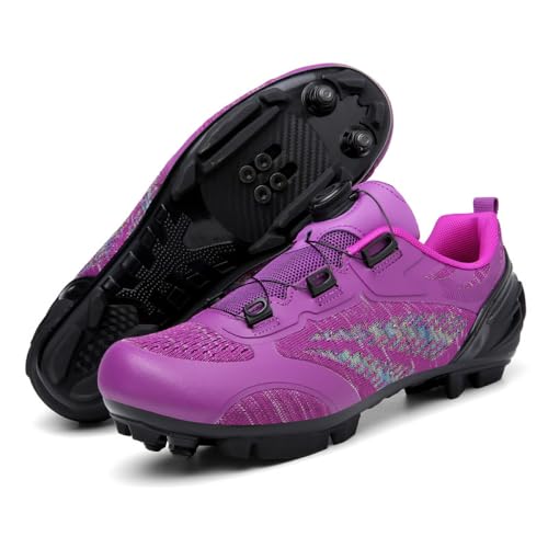 Fahrradschuhe Für Herren Und Damen Atmungsaktive Mountainbike-Schuhe Modische MTB-Fahrradtrainer Mit Einfacher Schnürung Rutschfeste Unisex-Spin-Bike-Schuhe Für Drinnen Und Draußen-Purple||numeric_41 von YIENHUI