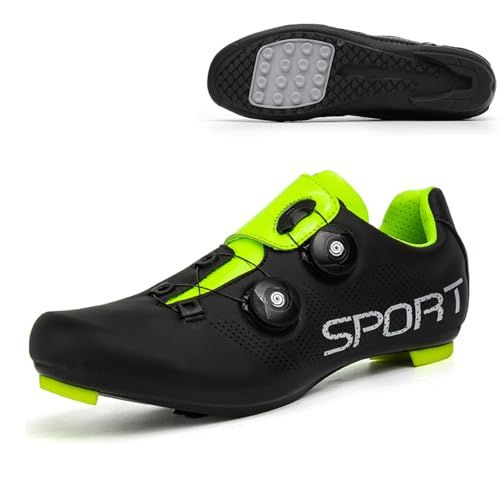 Fahrradschuhe Für Herren Und Damen Rutschfeste Fahrrad-Sneaker Komfortable, Atmungsaktive Reitschuhe Bikeschuhe Mit Gummisohle, Ohne Verschluss Unisex-Outdoor-Sportschuhe-Black-green||numeric_45 von YIENHUI