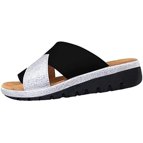 Frauen Sandalen Memory Foam Diabetiker Hausschuhe Bequeme Orthopädische Sandalen Für Drinnen Und Draußen Strand Schuhe Offene Zehe Flache Anti-Rutsch-Keil Walking Schuhe-Black||37 von YIENHUI
