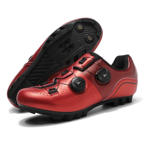 YIENHUI Fahrradschuhe Für Herren Und Damen Atmungsaktive, rutschfeste MTB-Fahrradtrainer Mountainbike-Radsportschuhe Unisex Indoor- Und Outdoor-Spin-Bike-Schuhe-Red||Numeric_40 von YIENHUI
