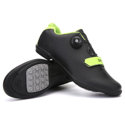 YIENHUI Fahrradschuhe Für Herren Und Damen Atmungsaktive, rutschfeste No-Lock-Reitschuhe Bikeschuhe Fahrradschuhe Mit Gummisohle Sneaker Für Indoor Und Outdoor-Black+Green||Numeric_39 von YIENHUI