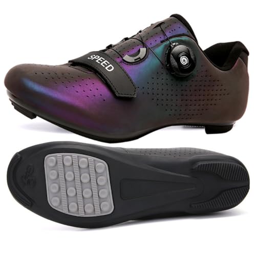 YIENHUI Fahrradschuhe Für Herren Und Damen Atmungsaktive, rutschfeste No-Lock-Reitschuhe Bikeschuhe Fahrradschuhe Mit Gummisohle Sneaker Für Indoor Und Outdoor-Purple||Numeric_42 von YIENHUI