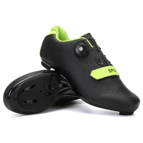 YIENHUI Fahrradschuhe Für Herren Und Damen Atmungsaktive,rutschfeste Rennradschuhe Fahrradtrainer Mit Drehbarem Schnürsenkel Unisex-Spin-Bike-Schuhe Für Drinnen Und Draußen-Black+Green||Numeric_45 von YIENHUI