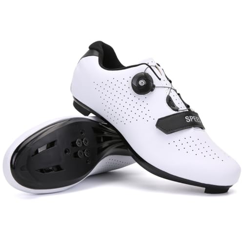 YIENHUI Fahrradschuhe Für Herren Und Damen Atmungsaktive,rutschfeste Rennradschuhe Fahrradtrainer Mit Drehbarem Schnürsenkel Unisex-Spin-Bike-Schuhe Für Drinnen Und Draußen-White||Numeric_42 von YIENHUI