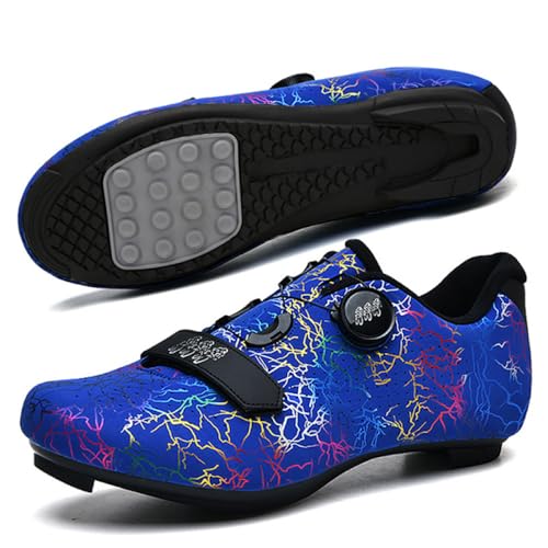 YIENHUI Fahrradschuhe Für Herren Und Damen Atmungsaktive Outdoor- Und Indoor-Sneaker Komfortabler Flat-Pedal-Fahrradschuh rutschfeste Gummisohle, Fahrradtrainer Mit Spin-Schnürsenkel-Blue||Numeric_45 von YIENHUI