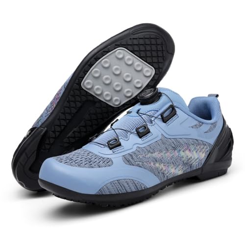 YIENHUI Fahrradschuhe Für Herren Und Damen Bequeme Flat-Pedal-Fahrradtrainer Atmungsaktiver, Rutschfester Bequemer Sneaker Mit Spin-Schnürung Für Drinnen Und Draußen-Blue||Numeric_45 von YIENHUI