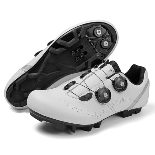 YIENHUI Fahrradschuhe Für Herren Und Damen Unisex-Sneaker Für Heimtrainer Flache Rennradschuhe Mit Gummisohle Atmungsaktive, rutschfeste Reitschuhe Bikeschuhe-White||Numeric_38 von YIENHUI