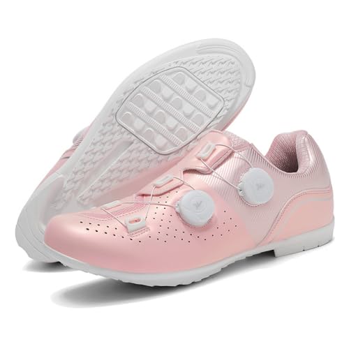 YIENHUI Fahrradschuhe Für Herren Und Damen rutschfeste, Atmungsaktive Indoor-Radsportschuhehe Unisex-Sneaker Mit No-Lock-Gummisohle Und Spin-Schnürsenkeln Für Outdoor-Sport-Pink||Numeric_37 von YIENHUI