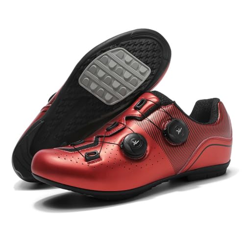 YIENHUI Fahrradschuhe Für Herren Und Damen rutschfeste, Atmungsaktive Indoor-Radsportschuhehe Unisex-Sneaker Mit No-Lock-Gummisohle Und Spin-Schnürsenkeln Für Outdoor-Sport-Red||Numeric_46 von YIENHUI