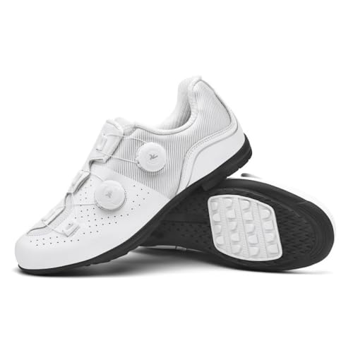 YIENHUI Fahrradschuhe Für Herren Und Damen rutschfeste, Atmungsaktive Indoor-Radsportschuhehe Unisex-Sneaker Mit No-Lock-Gummisohle Und Spin-Schnürsenkeln Für Outdoor-Sport-White||Numeric_38 von YIENHUI