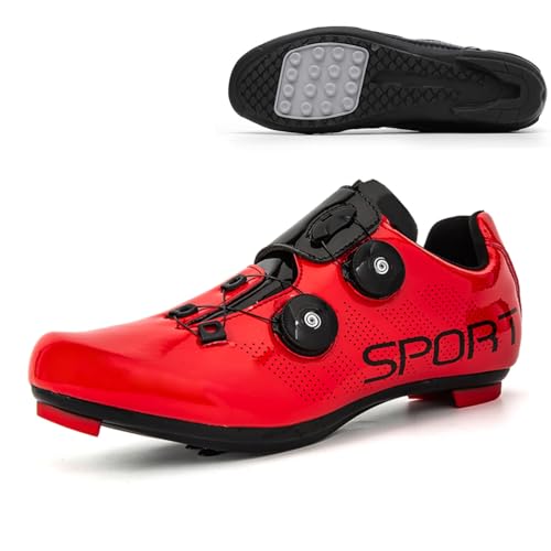 YIENHUI Fahrradschuhe Für Herren Und Damen rutschfeste Fahrrad-Sneaker Komfortable, Atmungsaktive Reitschuhe Bikeschuhe Mit Gummisohle, Ohne Verschluss Unisex-Outdoor-Sportschuhe-Red||Numeric_42 von YIENHUI
