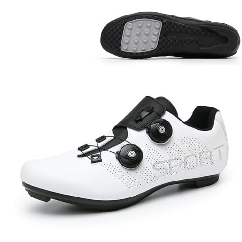 YIENHUI Fahrradschuhe Für Herren Und Damen rutschfeste Fahrrad-Sneaker Komfortable, Atmungsaktive Reitschuhe Bikeschuhe Mit Gummisohle, Ohne Verschluss Unisex-Outdoor-Sportschuhe-White||Numeric_39 von YIENHUI