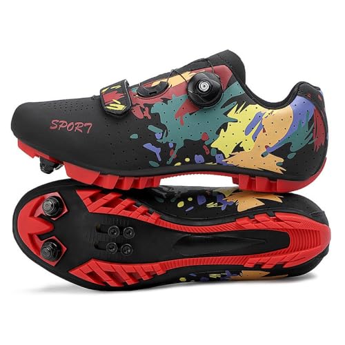 YIENHUI Fahrradschuhe für Herren und Damen MTB Bikeschuhe Reitschuhe Graffiti-Print, Sneaker, Unisex, Spinbike-Schuhe Atmungsaktive Mountainbike-Schuhe für drinnen und draußen-Black||Numeric_39 von YIENHUI