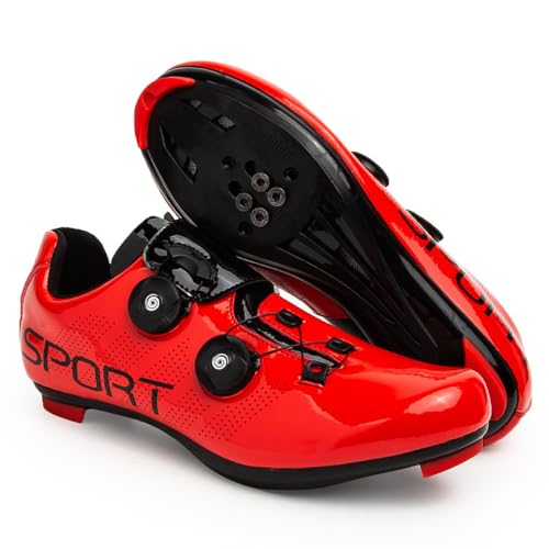 YIENHUI Rennradschuhe Für Damen Und Herren Reitschuhe Bikeschuhe Atmungsaktive Und rutschfeste Fahrradschuhe Rennrad-Sneaker Mit Flacher Gummisohle Indoor Und Outdoor-Red||Numeric_39 von YIENHUI