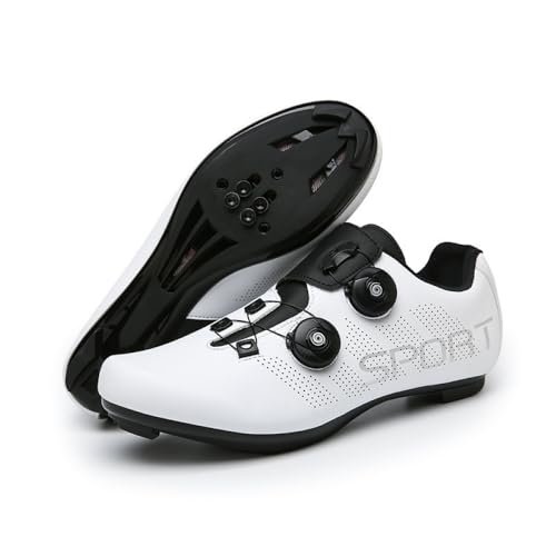 YIENHUI Rennradschuhe Für Damen Und Herren Reitschuhe Bikeschuhe Atmungsaktive Und rutschfeste Fahrradschuhe Rennrad-Sneaker Mit Flacher Gummisohle Indoor Und Outdoor-White||Numeric_43 von YIENHUI