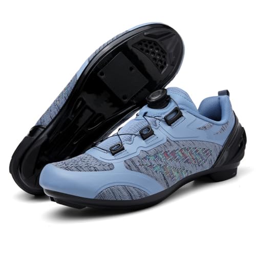 YIENHUI Rennradschuhe Für Herren Und Damen Atmungsaktive Strick-Fahrradschuhe Sneaker Für Outdoor- Und Indoor-Spin-Bikes, Unisex Bequeme Und Praktische Flat-Bike-Trainer-Blue||Numeric_45 von YIENHUI