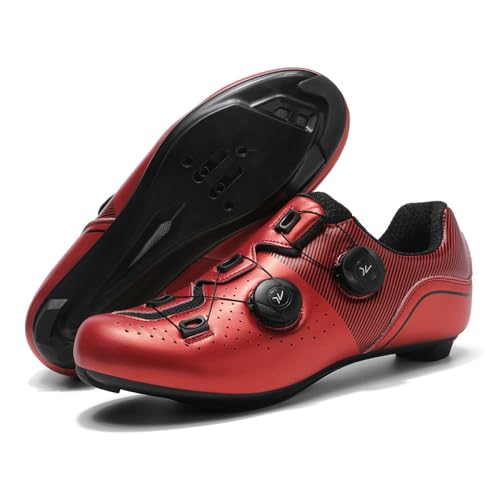 YIENHUI Rennradschuhe Herren/Damen Atmungsaktive Fahrradtrainer Unisex Bequeme, rutschfeste Rennrad-Sneaker Mit Schnelldrehendem Schnürsystem Spin-Bike-Schuhe Für Drinnen Und Draußen-Red||Numeric_45 von YIENHUI
