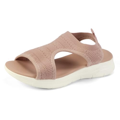 YIENHUI Sommer-Sandalen Mit Offener Spitze Atmungsaktive Stricksandalen Flexible Wanderschuhe Bequeme Waschbare Orthopädische Sandalen Für Damen Freizeitschuhe Für Damen-Pink||numeric_41 von YIENHUI