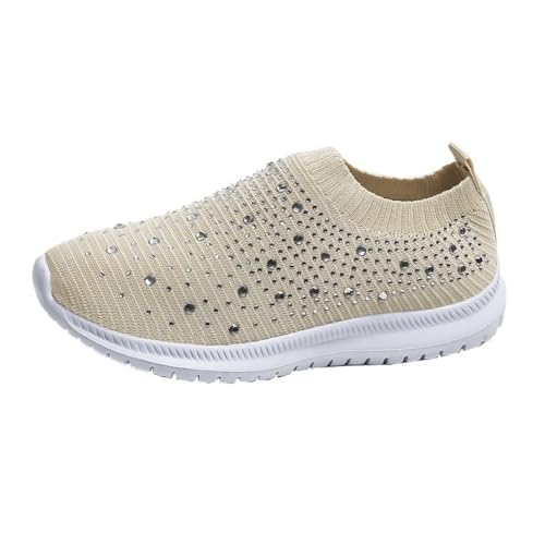 YIENHUI Walkingschuhe Damen Glitzer Mesh Turnschuhe,Casual Anti-Rutsch-Trainer,Air Cushioned,OrthopäDische Anti-Rutsch-Walking-Schuhe,Ultra Lightweight Breathable Arch Support Sneakers-Beige||35 von YIENHUI